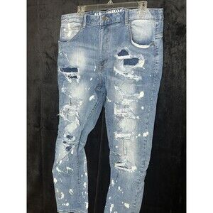 Grindhouse Men's Blue Distressed And Painted Jeans Sz 38 X 32
